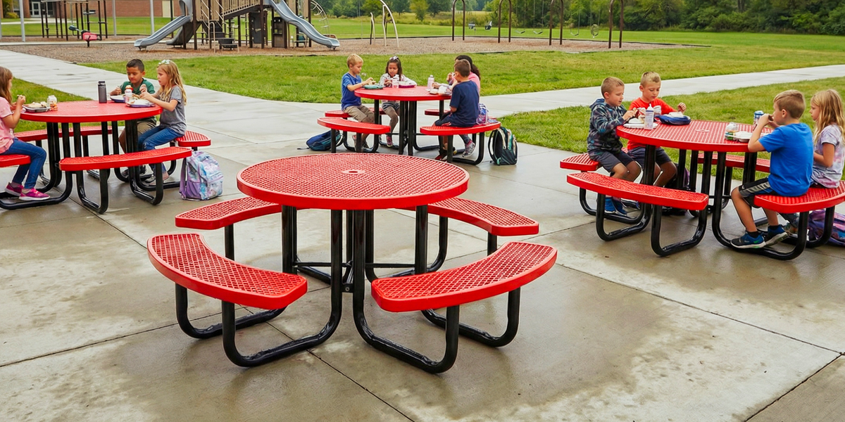 Commercial-Grade Round Picnic Tables | Metal Outdoor Seating – Heavy ...