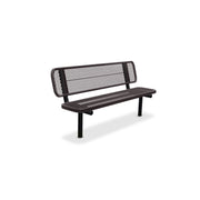 6' Brown Inground Expanded Metal Bench with Backrest