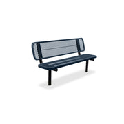 6' Dark Blue Inground Expanded Metal Bench with Backrest