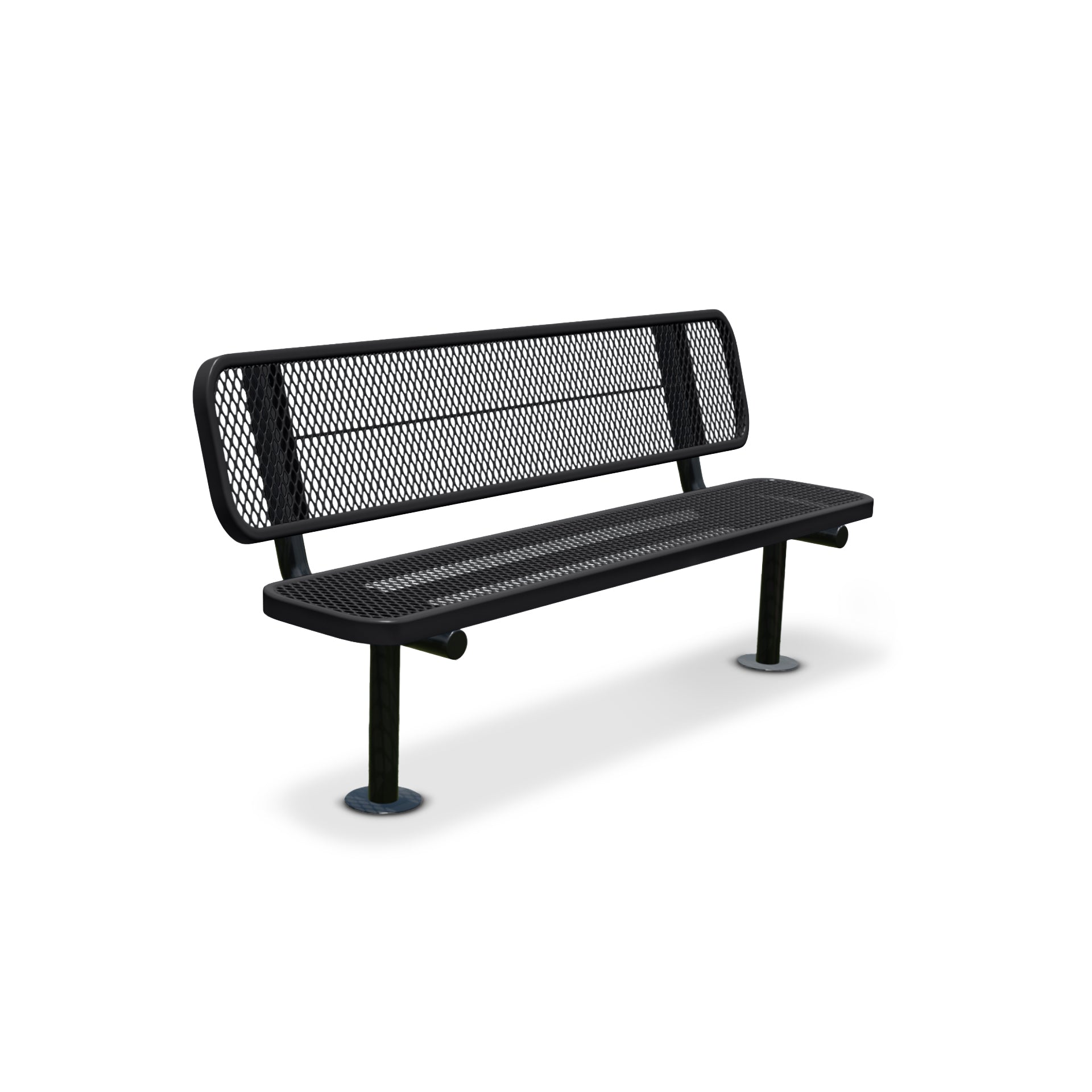 6' Black Surface Mount Expanded Metal Bench with Backrest