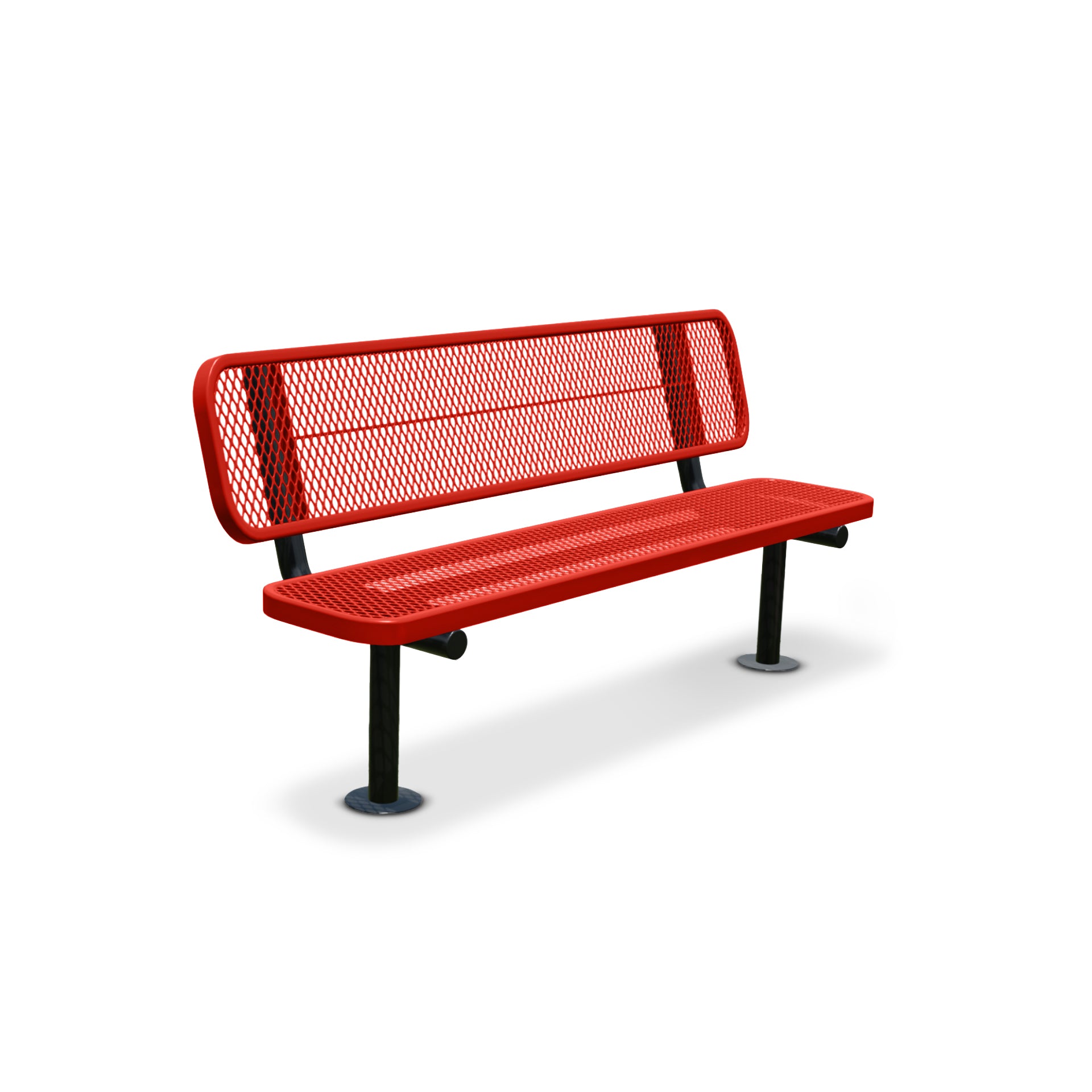 6' Red Surface Mount Expanded Metal Bench with Backrest