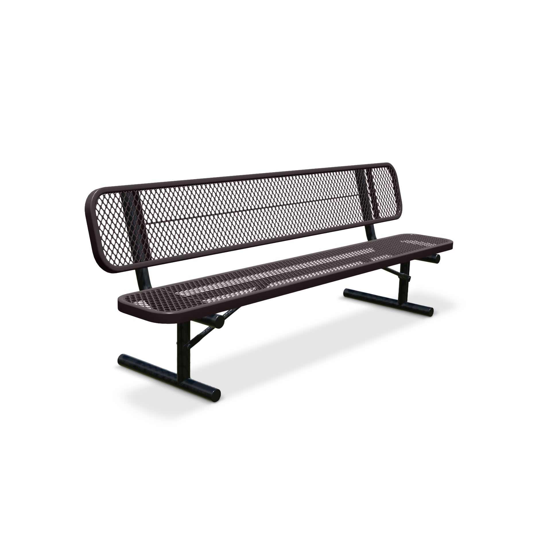 8' Brown Portable Expanded Metal Bench with Backrest