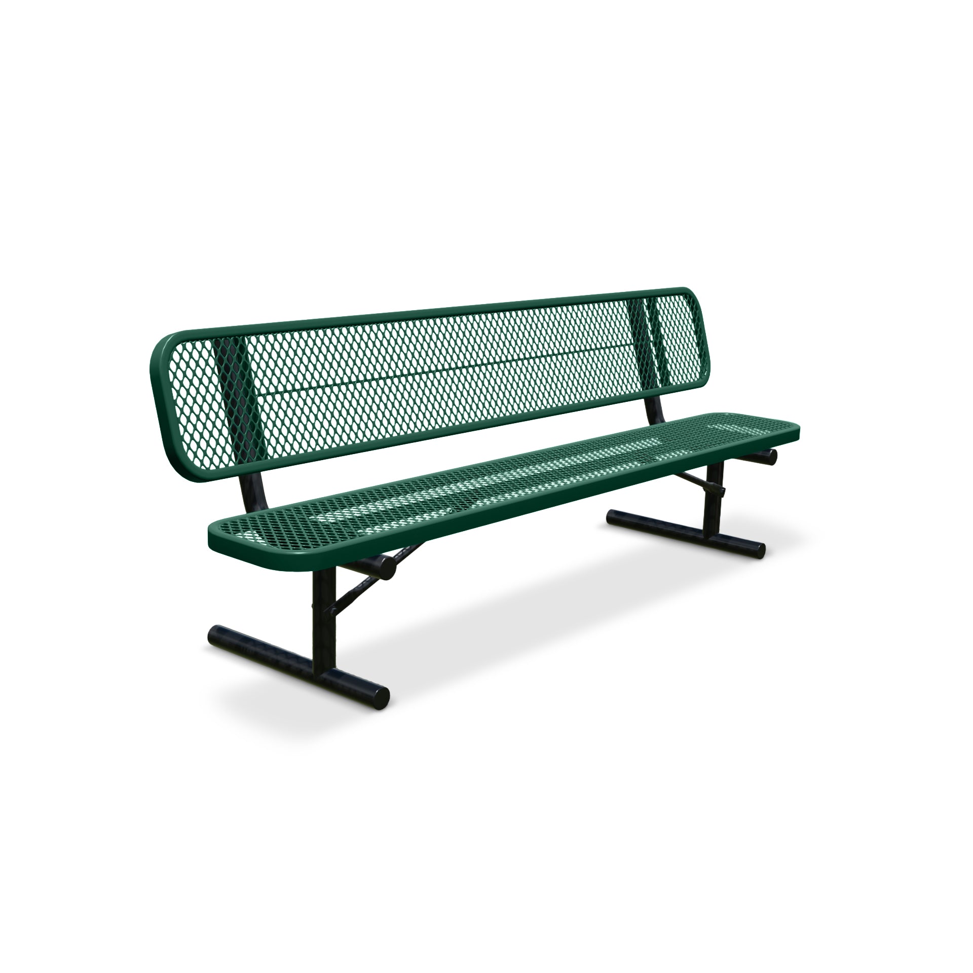 8' Green Portable Expanded Metal Bench with Backrest