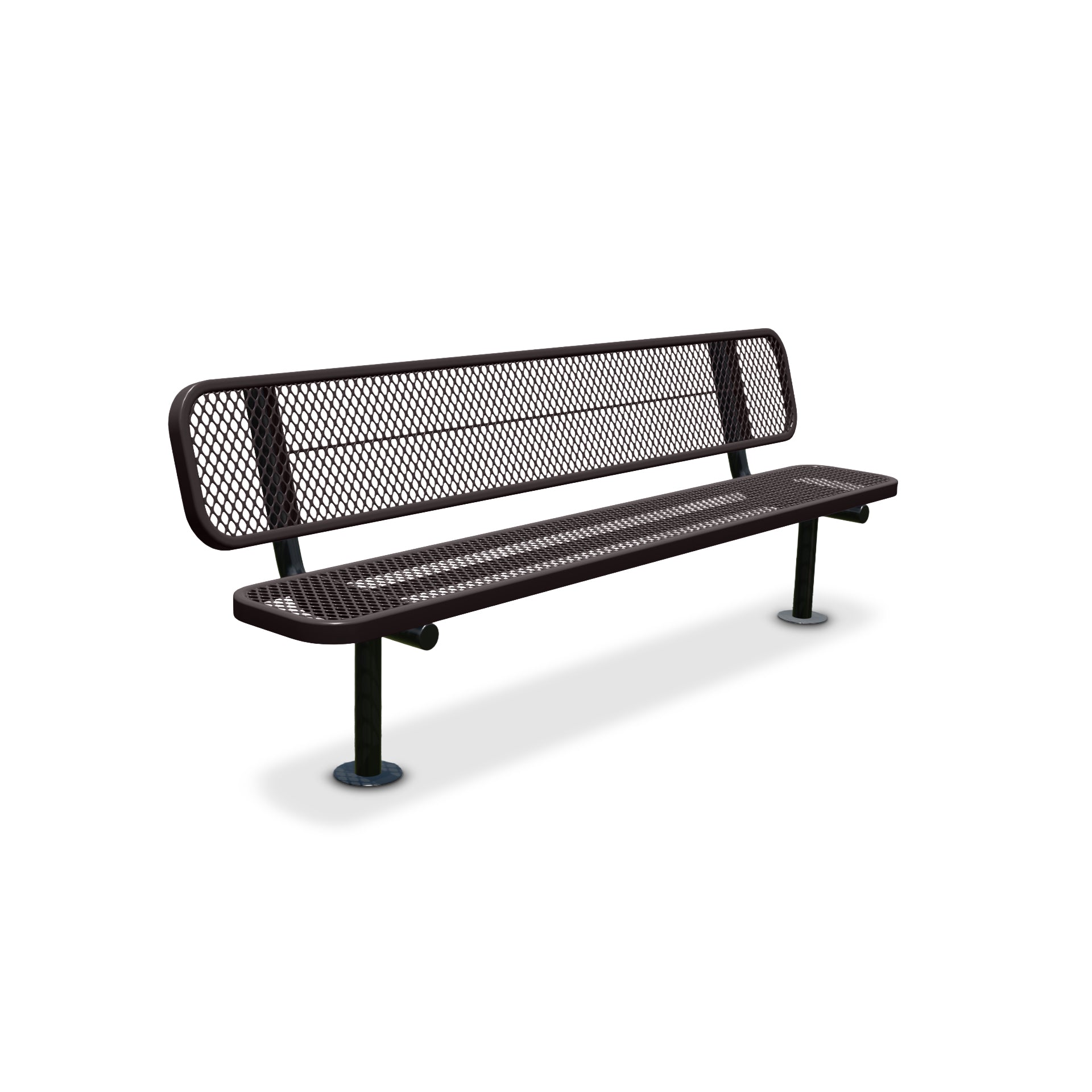 8' Brown Surface Mount Expanded Metal Bench with Backrest