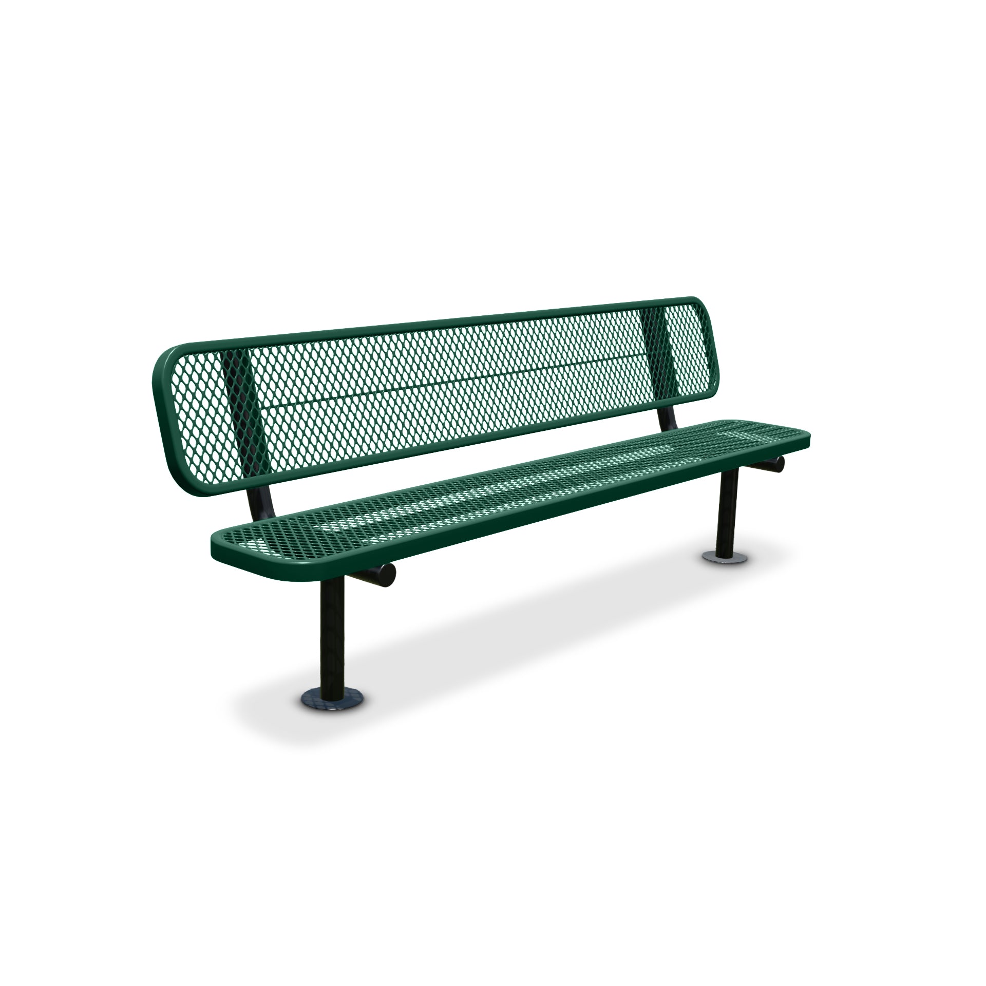 8' Green Surface Mount Expanded Metal Bench with Backrest