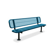 8' Light Blue Surface Mount Expanded Metal Bench with Backrest