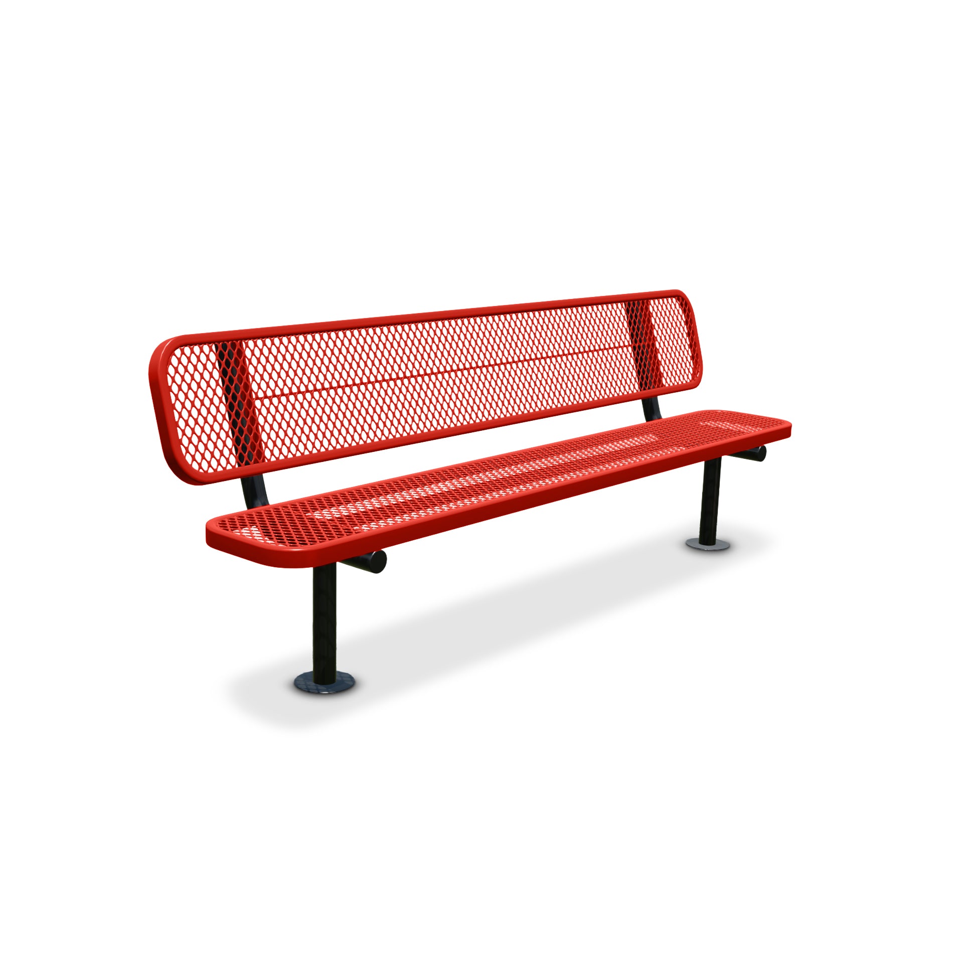 8' Red Surface Mount Expanded Metal Bench with Backrest