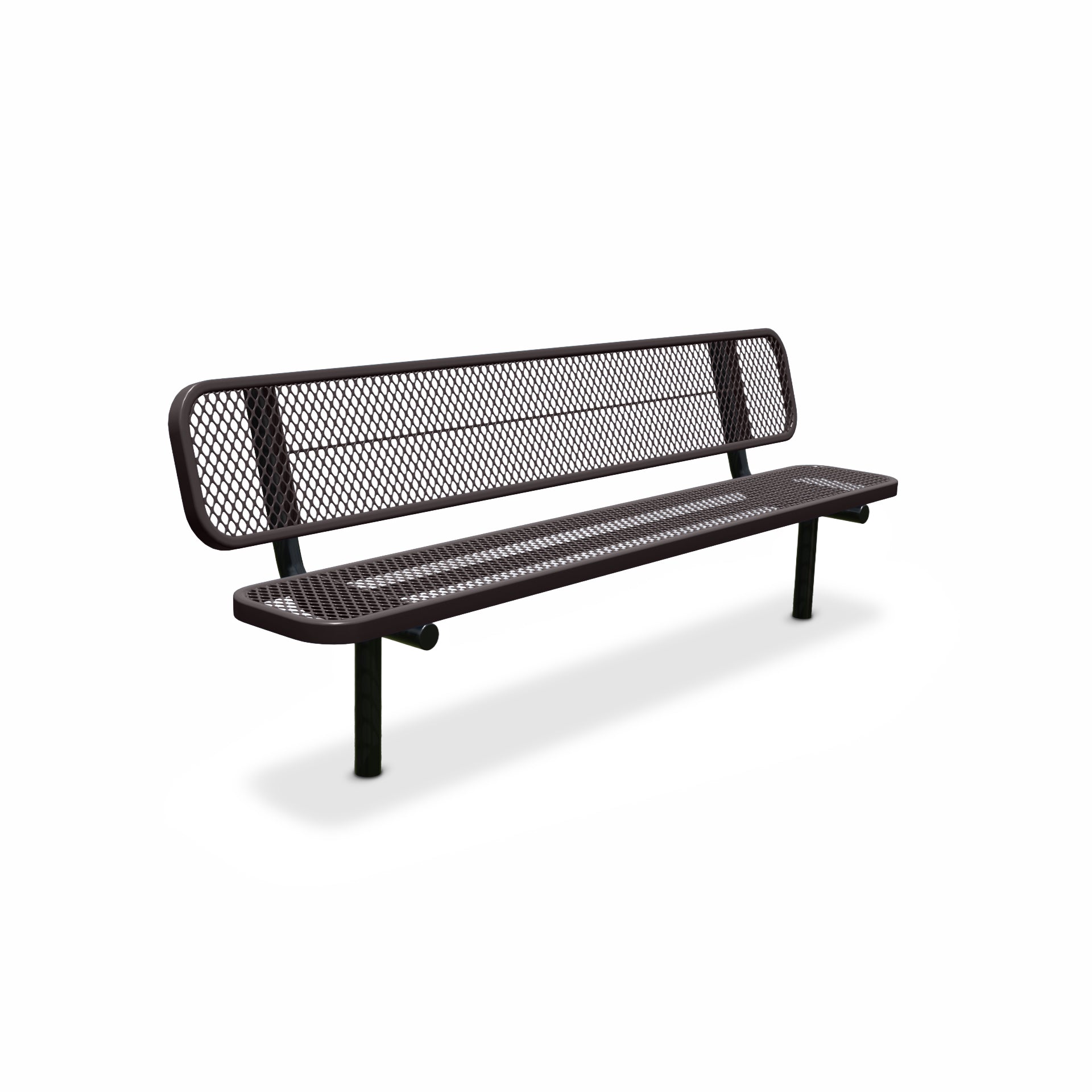 8' Brown Inground Expanded Metal Bench with Backrest