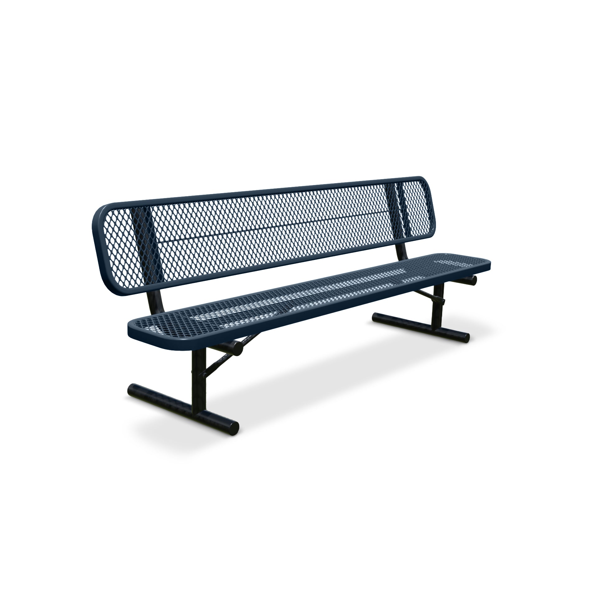 8' Dark Blue Portable Expanded Metal Bench with Backrest