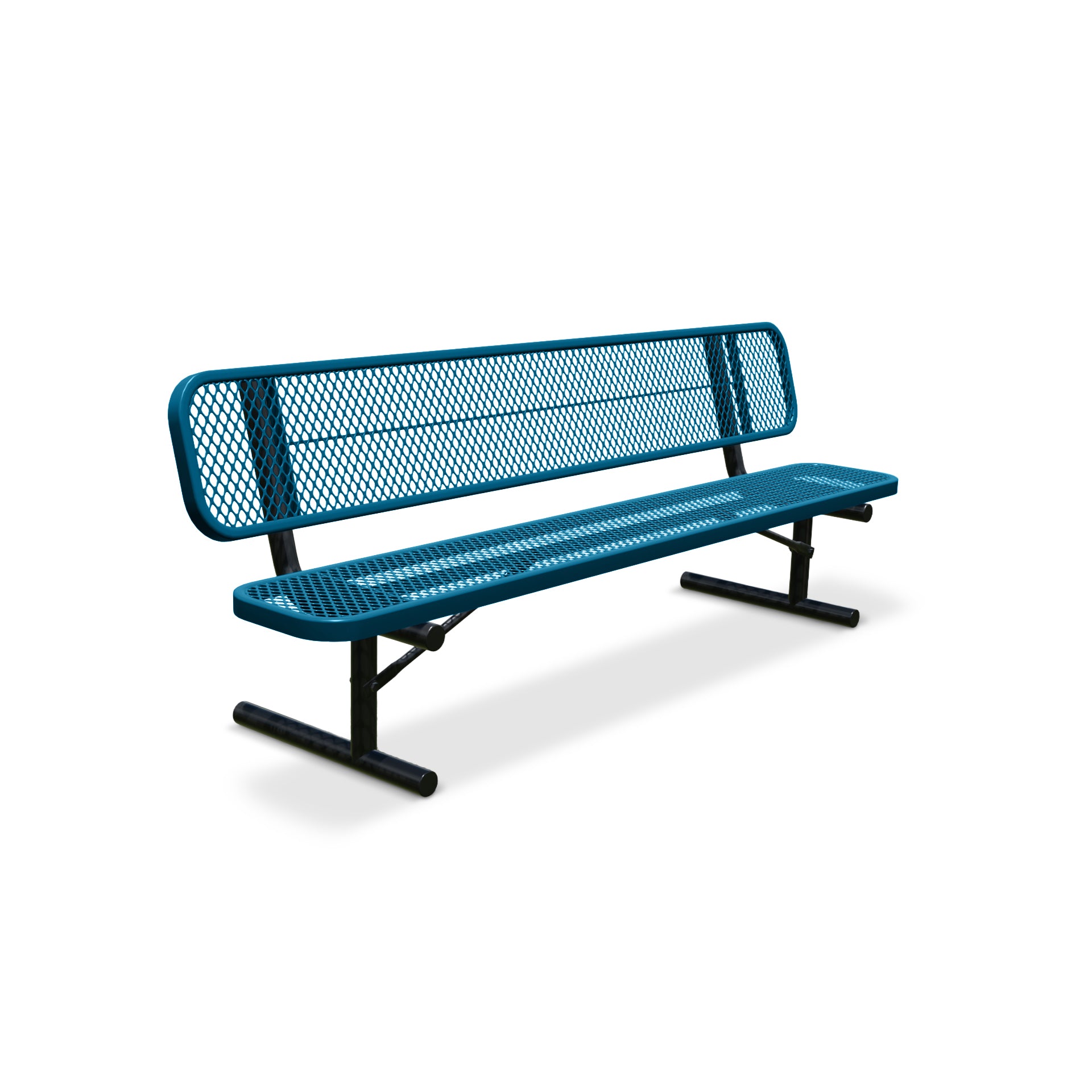 8' Light Blue Portable Expanded Metal Bench with Backrest