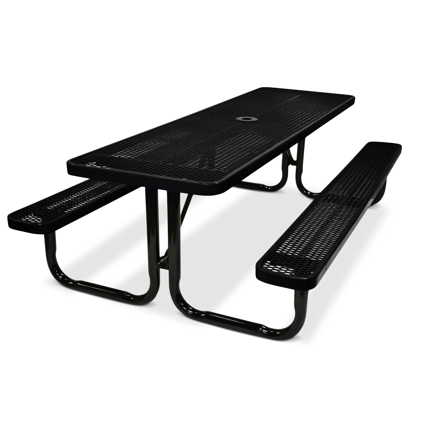 8' Rectangular Heavy-Duty Expanded Metal Black Picnic Table