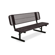 Brown metal bench with mesh backrest on a white background