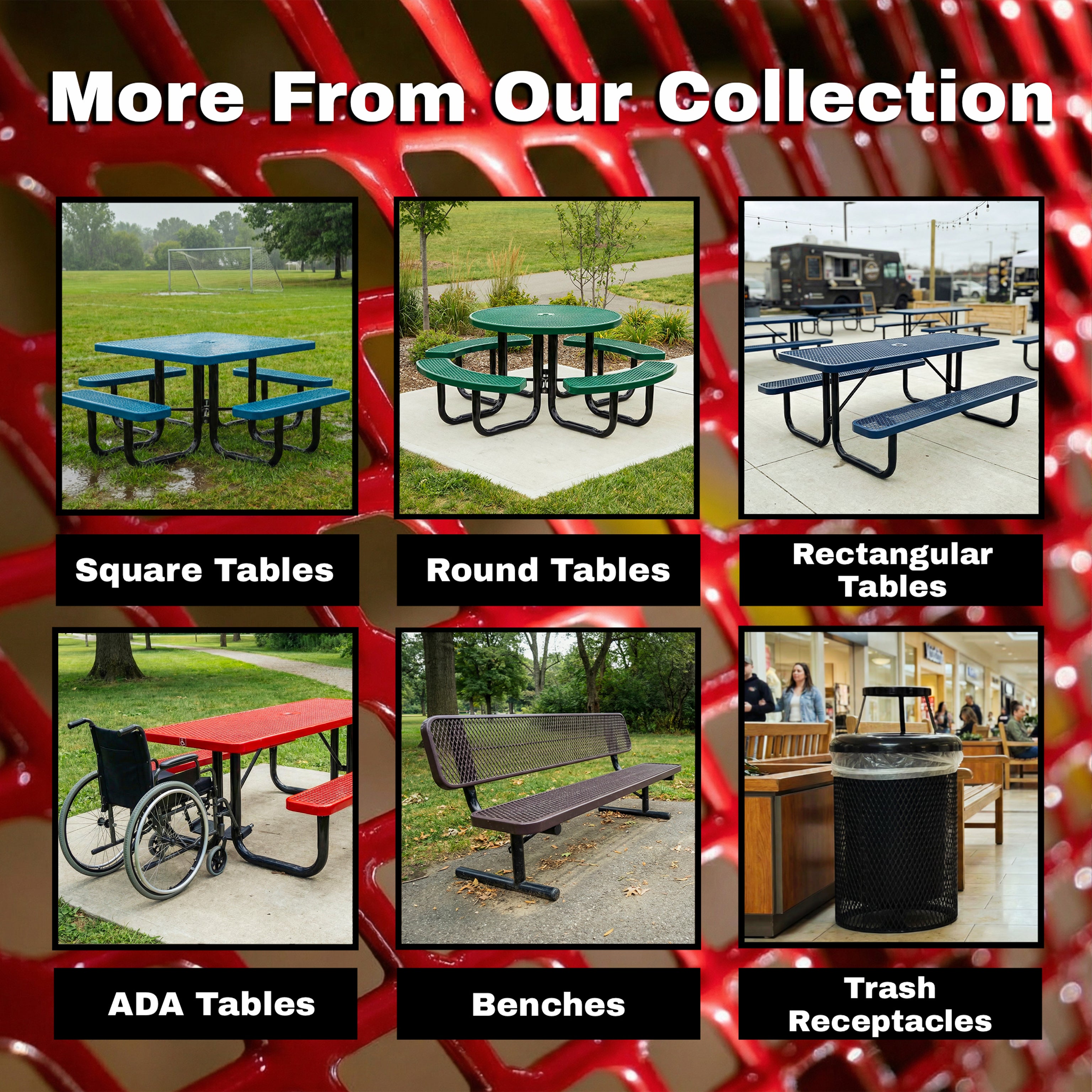 6' Rectangular Heavy-Duty Expanded Metal Green Picnic Table