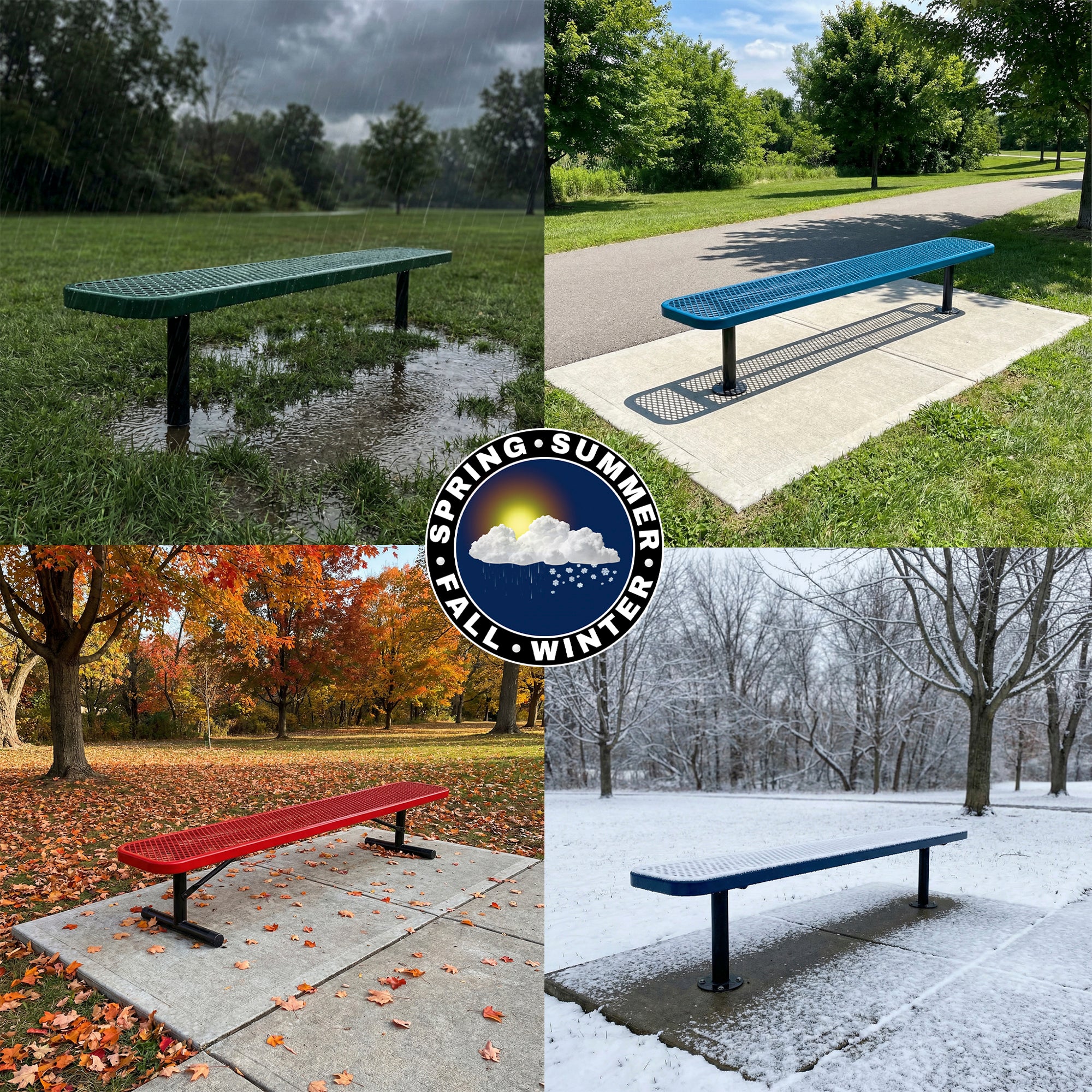 8' Green Portable Expanded Metal Bench