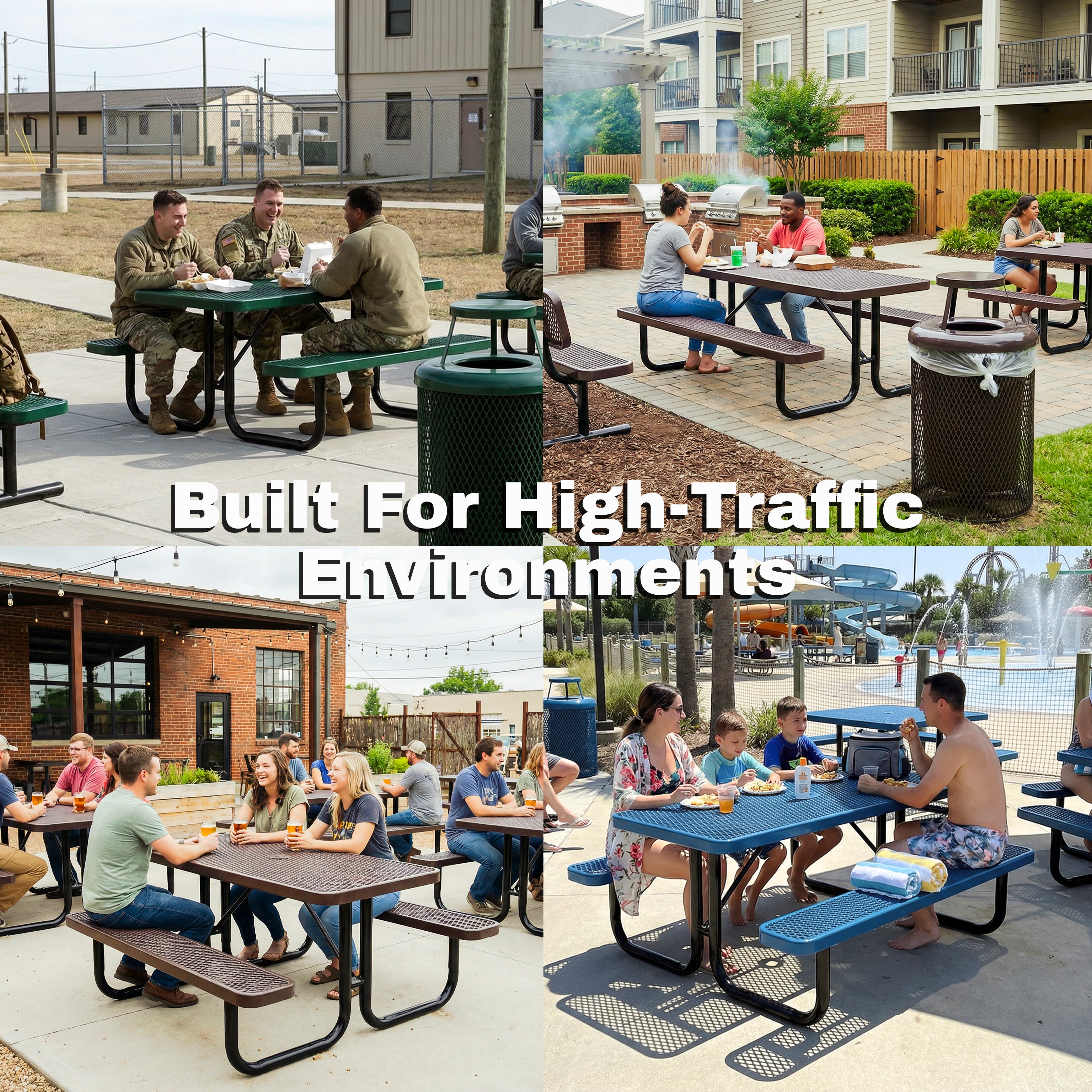 6' Rectangular Heavy-Duty Expanded Metal Green Picnic Table