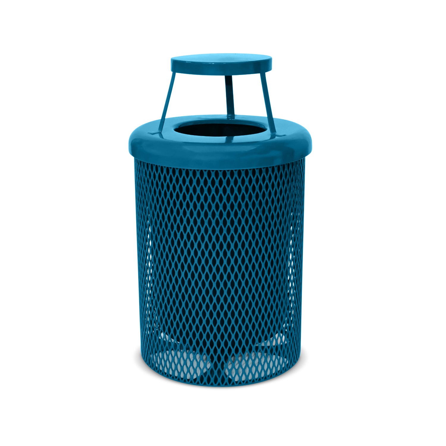 Blue mesh trash can on a white background