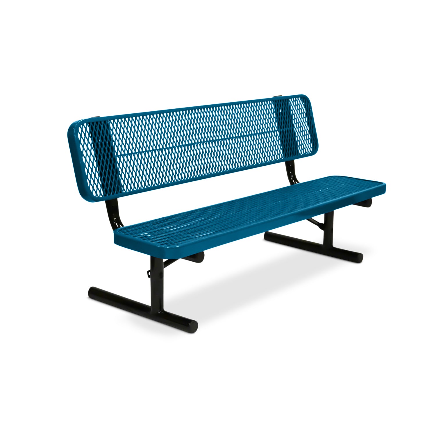 Blue bench with mesh backrest on a white background