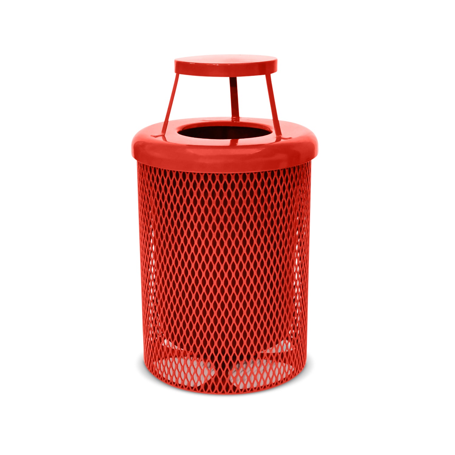 Red mesh trash can on a white background